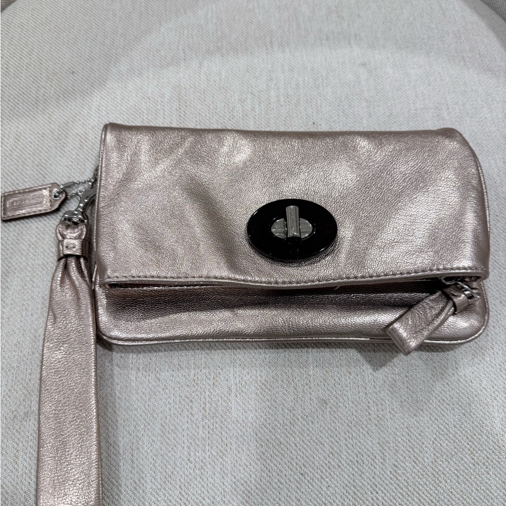 Coach Metallic Silver Wristlet Clutch